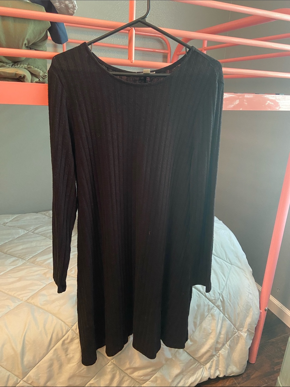 Style & Co. Black Ribbed Long-Sleeve Swing Dress